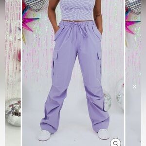 No Vacancy Wide Leg Cargo Pants Lavender